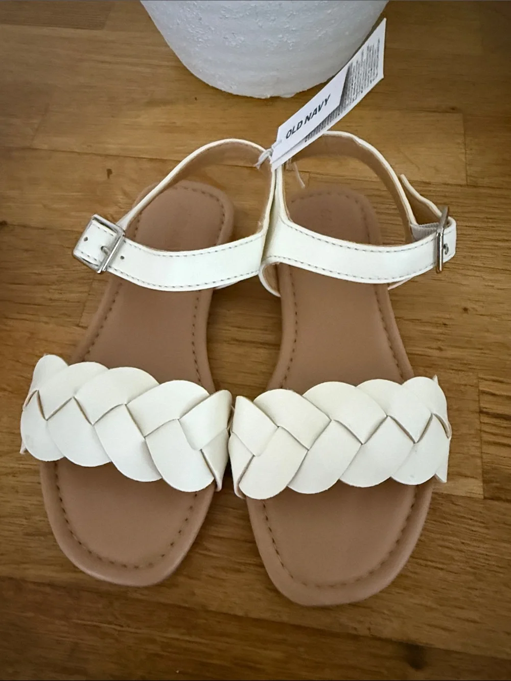 Old Navy Cream Braided Strap Kids Sandals with Ankle Buckle size 12
